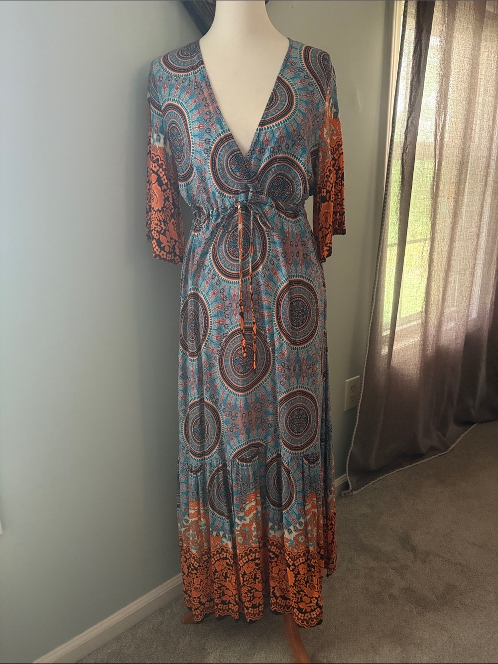 SHEIN Teal and Orange Boho Wrap Maxi Dress